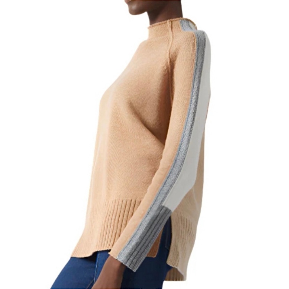 Anthropologie Zacket & Plover Intarsia Merino Wool Funnel Neck Sweater Tan Cream